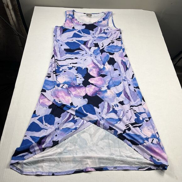 Chicos Midi Sleeveless Dress Floral Asymmetric Hem Stretchy Casual 1 MEDIUM - Picture 1 of 9